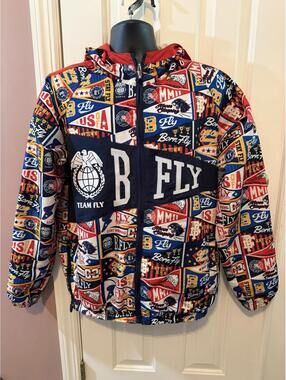 Born Fly Multicolor Zip Up Jacket Mens Medium All Over Print Hip Hop